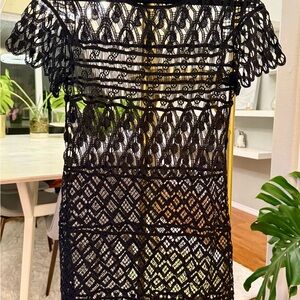 Black Lace Overlay Dress - Feminine Crocheted Design 100% Cotton